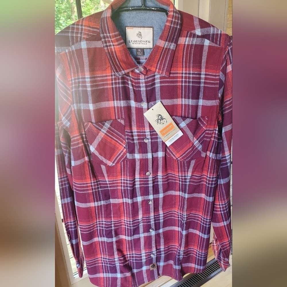Legendary Whitetails Cottage Escape Flannel Shirt XL Salmon Rusty Maroon Plaid‎